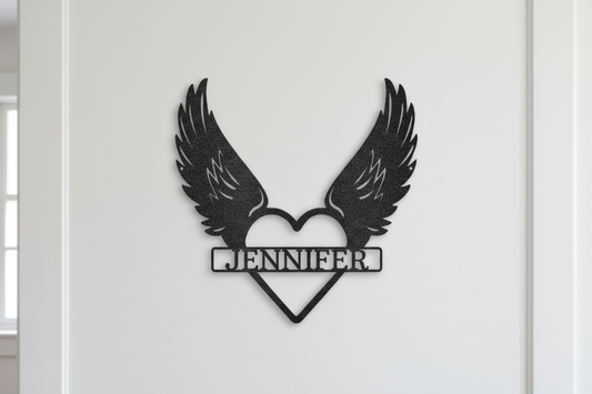 Remembrance Monogram Steel Sign in black hanging on a modern white wall