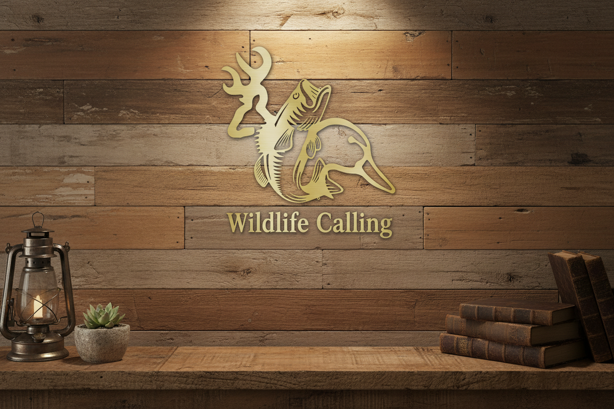 Wildlife Calling steel sign hanging on a rustic farmhouse wall