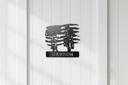 Black American Motocross Family Monogram Steel Sign on board wall