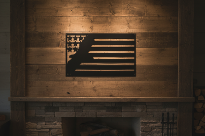 USA Eagle black steel sign hanging on an American-style wall
