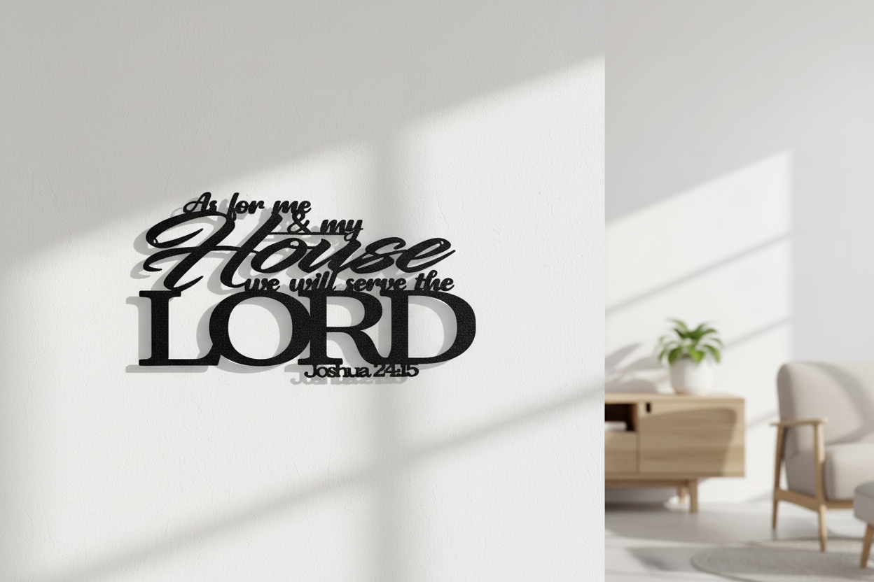 Joshua 24.15 Quote Steel Sign hanging on a modern white wall