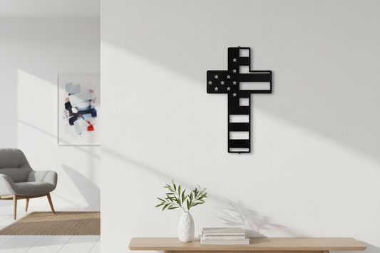 Flag Cross Steel Sign on a modern white wall