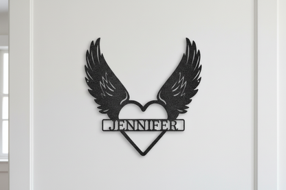 Remembrance Monogram Steel Sign in black hanging on a modern white wall